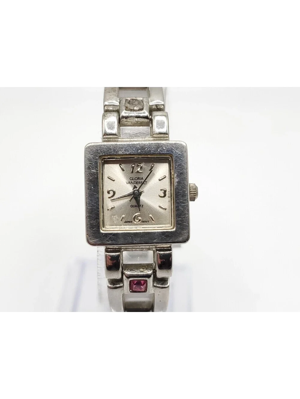 Gloria Vanderbilt Quartz Watch Womens New Battery Silver Tone Square 19mm